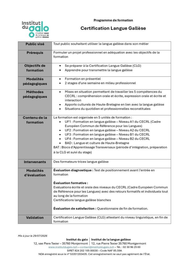 Certification langue gallèse